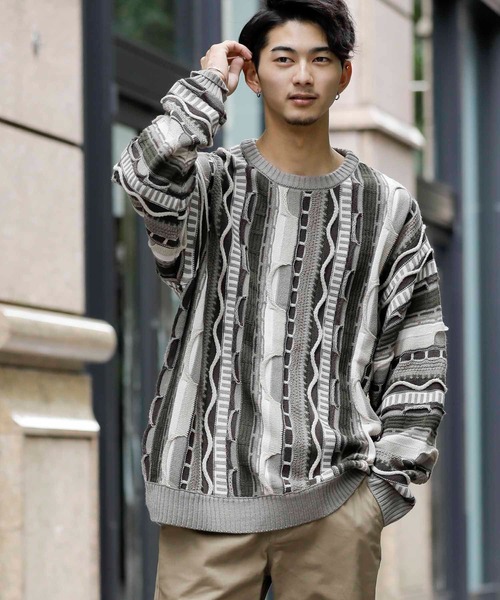 ADMIX/ATELIER SAB MEN（アドミックスアトリエサブメン）の「OLDヴィンテージ風 ジャカード織り ／ クルーネックセーター（ニット/セーター・メンズ・ベージュ系その他/ブラック系その他・48/50）」の2枚目の写真