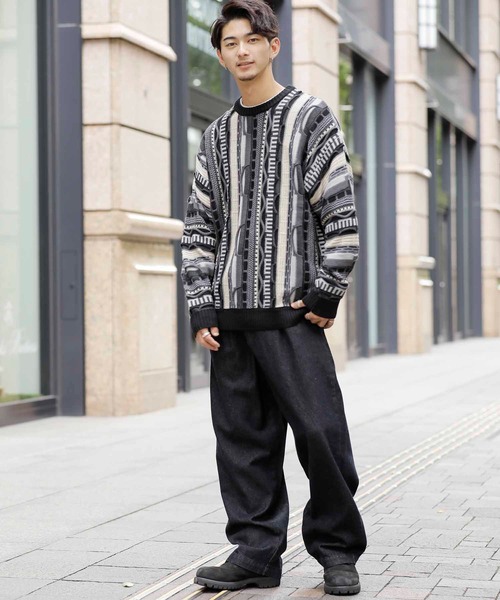 ADMIX/ATELIER SAB MEN（アドミックスアトリエサブメン）の「OLDヴィンテージ風 ジャカード織り ／ クルーネックセーター（ニット/セーター・メンズ・ベージュ系その他/ブラック系その他・48/50）」の7枚目の写真