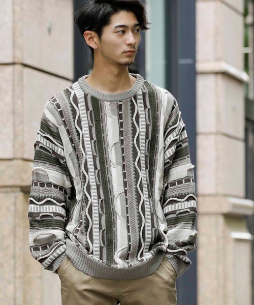ADMIX/ATELIER SAB MEN（アドミックスアトリエサブメン）の「OLDヴィンテージ風 ジャカード織り ／ クルーネックセーター（ニット/セーター・メンズ・ベージュ系その他/ブラック系その他・48/50）」の4枚目の写真