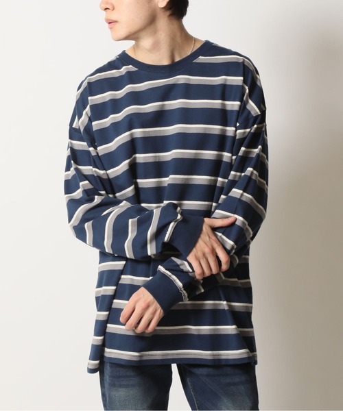 Beno（ビーノ）の「レトロボーダーTEE ロングスリーブTシャツ（Tシャツ/カットソー・メンズ・ホワイト×ネイビー/グリーン系その他/グリーン系その他2/ホワイト×グリーン/ブルー系その他/ブルー系その他2/ベージュ系その他/ネイビー系・L/LL/M）」の8枚目の写真