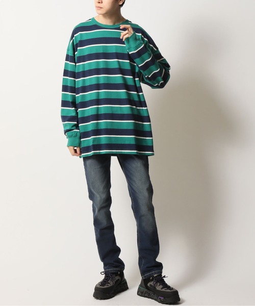 Beno（ビーノ）の「レトロボーダーTEE ロングスリーブTシャツ（Tシャツ/カットソー・メンズ・ホワイト×ネイビー/グリーン系その他/グリーン系その他2/ホワイト×グリーン/ブルー系その他/ブルー系その他2/ベージュ系その他/ネイビー系・L/LL/M）」の13枚目の写真