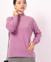 BEAUTY&YOUTH カシミヤ100%ケーブルニット　パープル　M〜Lサイズ 日本製】カシミヤ100% ボトルネック オーバーサイズ セーター