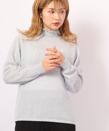 BRODIAEA 洗えるカシミヤシリーズ ハイネックフリルニット