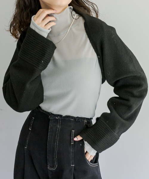 mystic(ミスティック)の「マルチWAYニットボレロ(カーディガン/ボレロ・レディース・ベージュ/ブラック/チャコールグレー・FREE)」の2枚目の写真