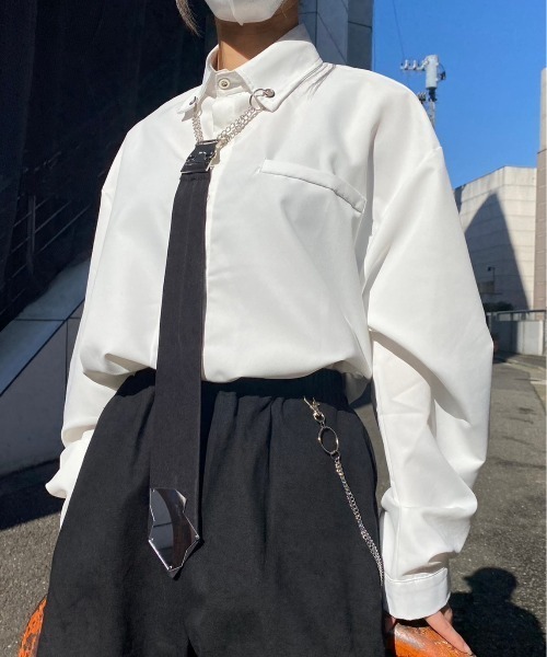 almo(アルモ)の「ミラーネクタイビッグシャツ(BQ)(シャツ/ブラウス・レディース・ブラック/ホワイト・MEDIUM)」の20枚目の写真
