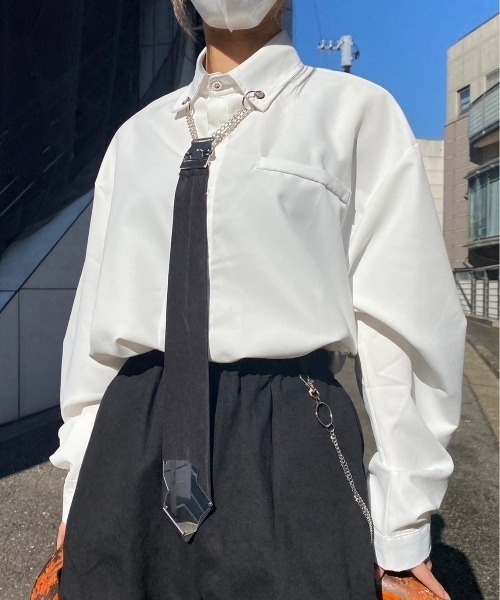 almo(アルモ)の「ミラーネクタイビッグシャツ(BQ)(シャツ/ブラウス・レディース・ブラック/ホワイト・MEDIUM)」の21枚目の写真