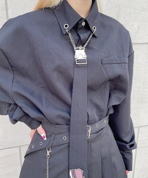 almo(アルモ)の「ミラーネクタイビッグシャツ(BQ)(シャツ/ブラウス・レディース・ブラック/ホワイト・MEDIUM)」の13枚目の写真