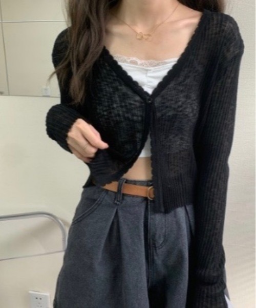 Burner（バーナー）の「【OKUOKU　0909】シアー　ニット カーディガン　oku-tops-643931097828-145（カーディガン/ボレロ・レディース・C/D/E/F/A/B/G・FREE）」の4枚目の写真