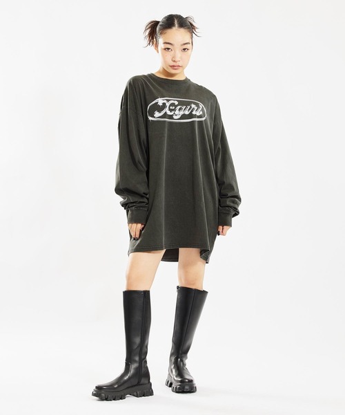 X-girl（エックスガール）の「METAL LOGO L/S TEE DRESS（ワンピース・レディース・チャコール/パープル/ピンク・M/S）」の15枚目の写真
