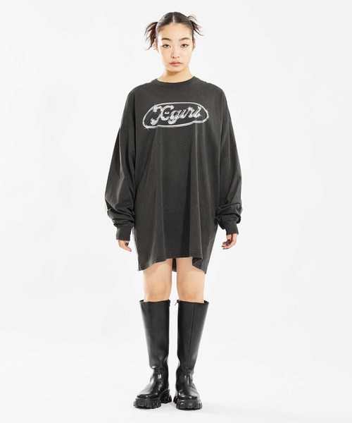 X-girl（エックスガール）の「METAL LOGO L/S TEE DRESS（ワンピース・レディース・チャコール/パープル/ピンク・M/S）」の12枚目の写真