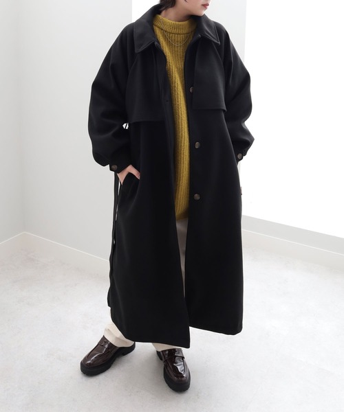 GeeRA（ジーラ）の「ステンカラーシングルロングコート（ステンカラーコート・レディース・アイボリー/ブラック/オレンジ・MEDIUM）」の3枚目の写真