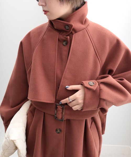 GeeRA（ジーラ）の「ステンカラーシングルロングコート（ステンカラーコート・レディース・アイボリー/ブラック/オレンジ・MEDIUM）」の5枚目の写真