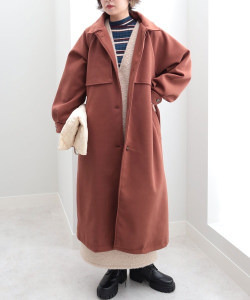 GeeRA（ジーラ）の「ステンカラーシングルロングコート（ステンカラーコート・レディース・アイボリー/ブラック/オレンジ・MEDIUM）」の8枚目の写真