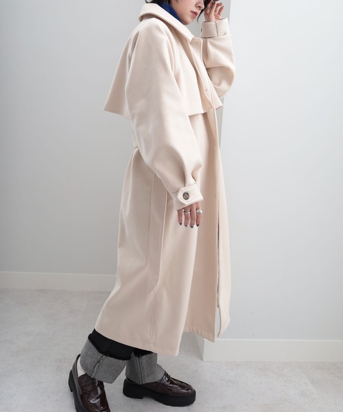 GeeRA（ジーラ）の「ステンカラーシングルロングコート（ステンカラーコート・レディース・アイボリー/ブラック/オレンジ・MEDIUM）」の9枚目の写真