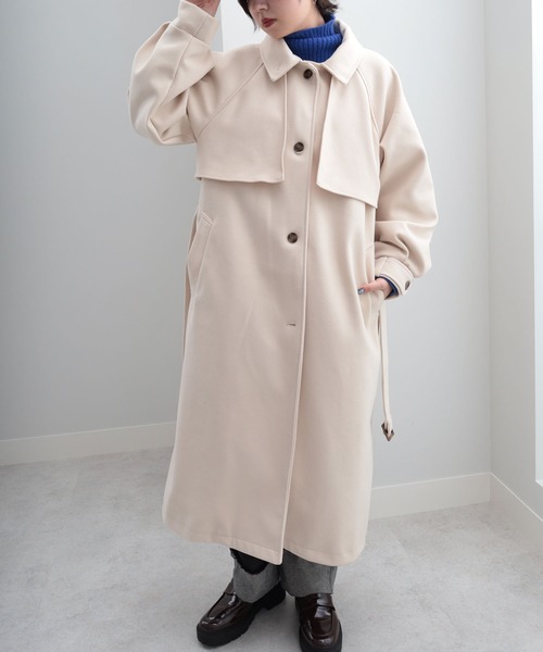 GeeRA（ジーラ）の「ステンカラーシングルロングコート（ステンカラーコート・レディース・アイボリー/ブラック/オレンジ・MEDIUM）」の7枚目の写真