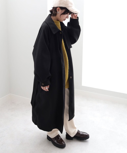 GeeRA（ジーラ）の「ステンカラーシングルロングコート（ステンカラーコート・レディース・アイボリー/ブラック/オレンジ・MEDIUM）」の4枚目の写真