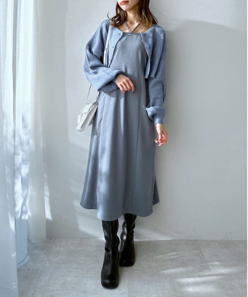 OLIVE des OLIVE(オリーブデオリーブ)の「カーディガン×キャミワンピースセット(ワンピース・レディース・ライトブラウン/ブルー/ブラック・FREE)」の1枚目の写真