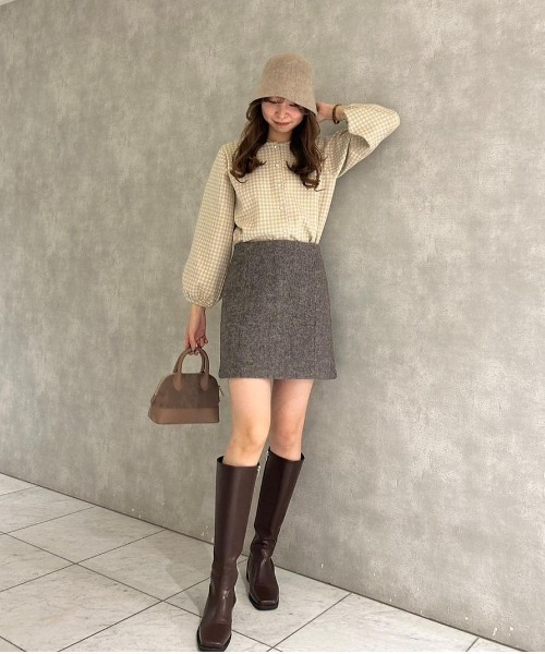 flower（フラワー）の「ラテミニスカート（スカート・レディース・ブラウン/アッシュグレー・FREE）」の7枚目の写真