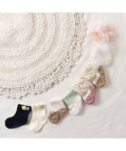 apres les cours（アプレレクール）の「星モチーフベビーソックス（ベビーシューズ/ベビーソックス・キッズ・ネイビー/アイボリー・9/12）」の5枚目の写真