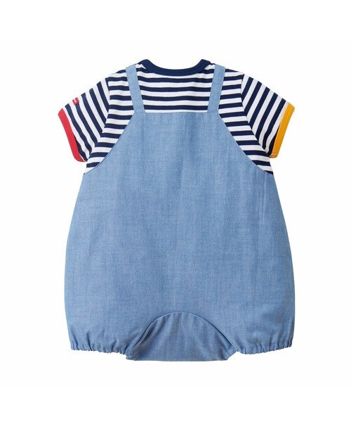 HOT BISCUITS(ホットビスケッツ)の「ボーダー オーバーオール風 ショートオール(ロンパース・キッズ・ブルー・80cm/70cm)」の2枚目の写真