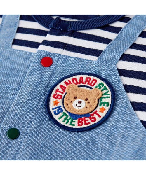 HOT BISCUITS(ホットビスケッツ)の「ボーダー オーバーオール風 ショートオール(ロンパース・キッズ・ブルー・80cm/70cm)」の3枚目の写真