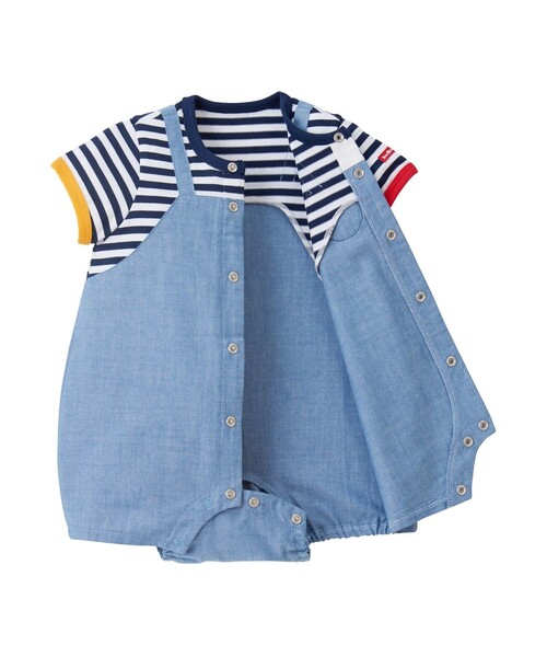 HOT BISCUITS(ホットビスケッツ)の「ボーダー オーバーオール風 ショートオール(ロンパース・キッズ・ブルー・80cm/70cm)」の5枚目の写真