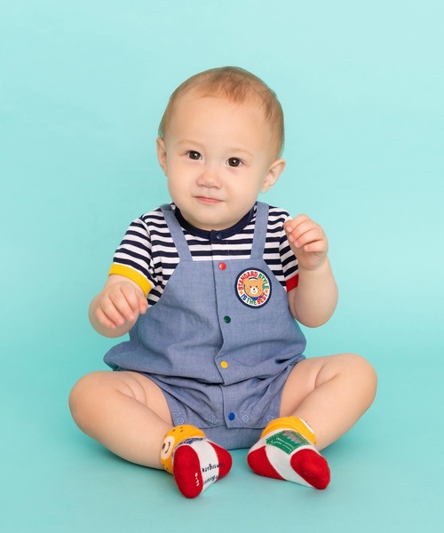 HOT BISCUITS(ホットビスケッツ)の「ボーダー オーバーオール風 ショートオール(ロンパース・キッズ・ブルー・80cm/70cm)」の7枚目の写真