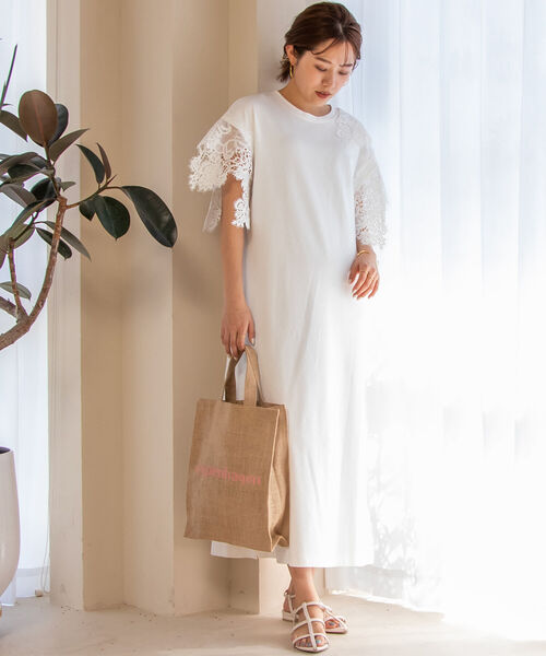 【新品未使用】NOLLEY'S ワンピース ドレス 新品】NOLLEY'S ノーリーズ 袖 レース切替 Iライン ワンピース