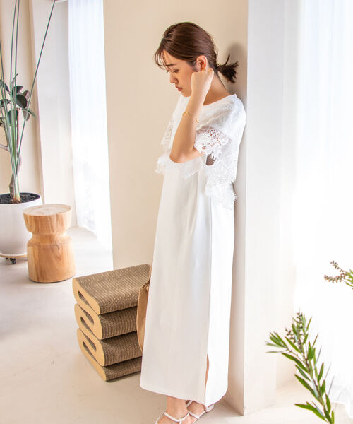 【新品未使用】NOLLEY'S ワンピース ドレス 新品】NOLLEY'S ノーリーズ 袖 レース切替 Iライン ワンピース