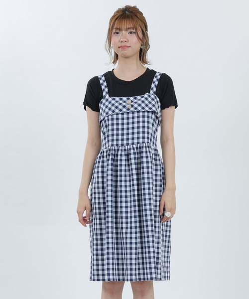 最安値級価格 MARY QUANT☆ギンガムチェック☆キャミ☆ワンピース☆ネイビー ワンピース