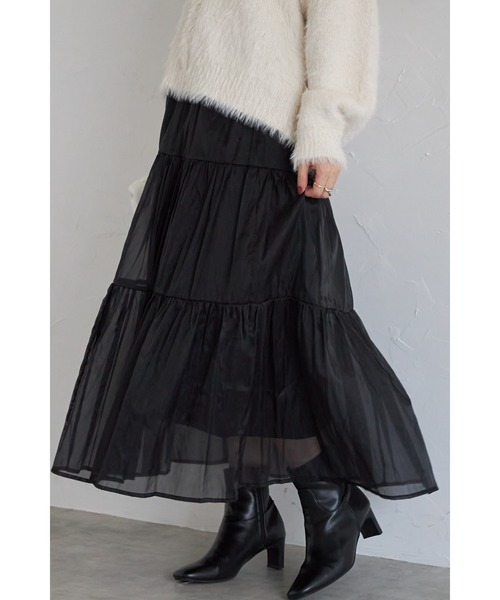 &. NOSTALGIA（アンドドットノスタルジア）の「【ZOZO限定】オーガンジーティアードスカート（スカート・レディース・ブラック/アイボリー/グレイッシュベージュ・FREE）」の2枚目の写真