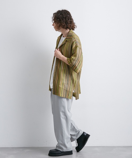 JUNRED（ジュンレッド）の「透かし編みストライプ柄シャツ（シャツ/ブラウス・メンズ・ネイビー/イエロー/ブルー・M/L/LL）」の13枚目の写真