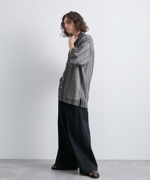 JUNRED（ジュンレッド）の「透かし編みストライプ柄シャツ（シャツ/ブラウス・メンズ・ネイビー/イエロー/ブルー・M/L/LL）」の15枚目の写真