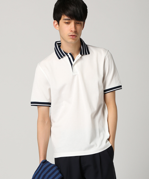 EDIFICE（エディフィス）の「◇40/2シルケットカノコ リブポロシャツ（ポロシャツ・メンズ・チャコールグレー/ホワイト/ネイビー・48/44/46）」の2枚目の写真