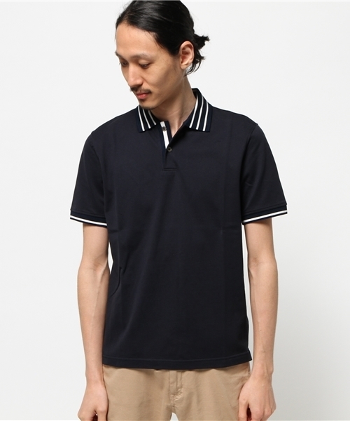 EDIFICE（エディフィス）の「◇40/2シルケットカノコ リブポロシャツ（ポロシャツ・メンズ・チャコールグレー/ホワイト/ネイビー・48/44/46）」の4枚目の写真