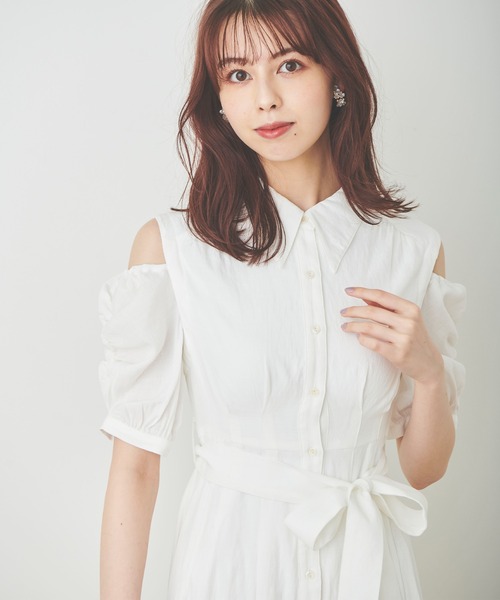 【♡】Wsc archive シャツワンピース 002 ホワイト M SACRA サクラ シャツワンピース バンドカラー 高密度コットン