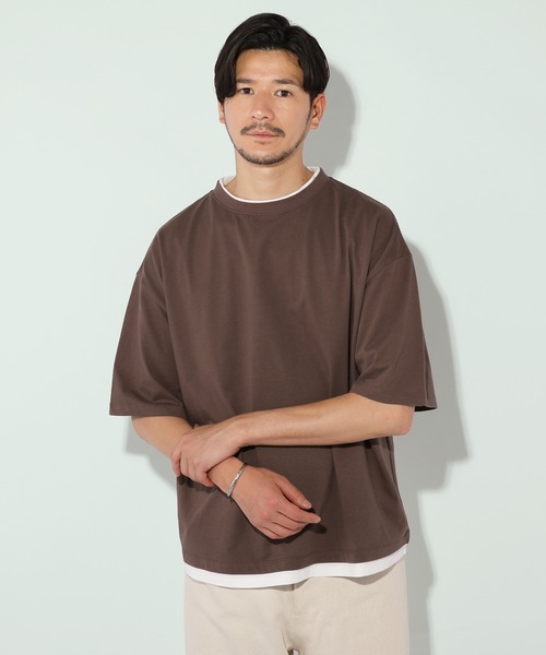 LIL VENDARS(リルヴェンダース)の「ルーズベーシックフェイクレイヤード半袖Tシャツ(Tシャツ/カットソー・メンズ・サックスブルー/ブラック/ワイン/グレー/ホワイト/ブラウン/チャコール/ベージュ/ブルー系その他・S/M/L/XL)」の1枚目の写真