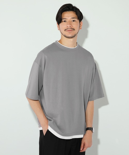 LIL VENDARS(リルヴェンダース)の「ルーズベーシックフェイクレイヤード半袖Tシャツ(Tシャツ/カットソー・メンズ・サックスブルー/ブラック/ワイン/グレー/ホワイト/ブラウン/チャコール/ベージュ/ブルー系その他・S/M/L/XL)」の4枚目の写真