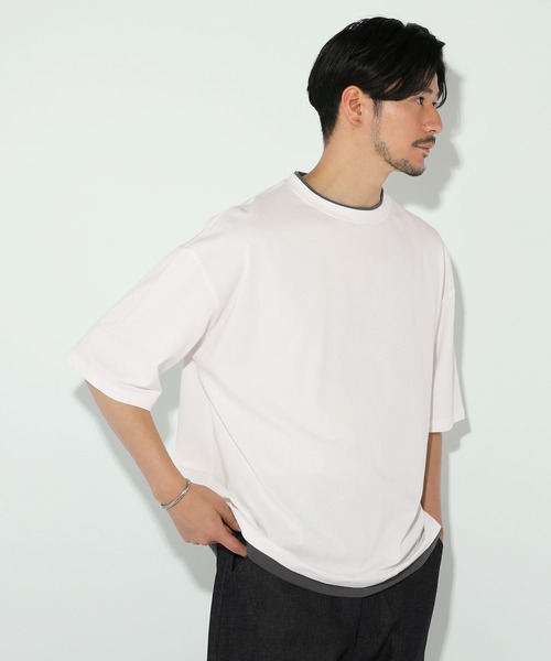LIL VENDARS(リルヴェンダース)の「ルーズベーシックフェイクレイヤード半袖Tシャツ(Tシャツ/カットソー・メンズ・サックスブルー/ブラック/ワイン/グレー/ホワイト/ブラウン/チャコール/ベージュ/ブルー系その他・S/M/L/XL)」の2枚目の写真