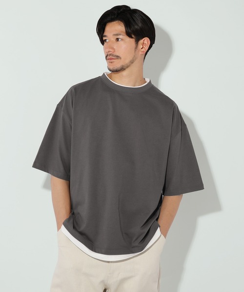 LIL VENDARS(リルヴェンダース)の「ルーズベーシックフェイクレイヤード半袖Tシャツ(Tシャツ/カットソー・メンズ・サックスブルー/ブラック/ワイン/グレー/ホワイト/ブラウン/チャコール/ベージュ/ブルー系その他・S/M/L/XL)」の5枚目の写真