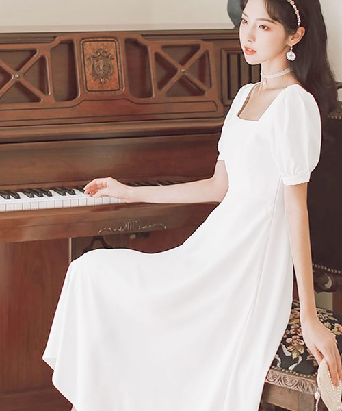 NinaetLina(ニナエリナ)の「Aライン半袖ロングワンピース(ワンピース・レディース・ブラック/ホワイト・L/M)」の1枚目の写真