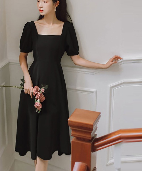 NinaetLina(ニナエリナ)の「Aライン半袖ロングワンピース(ワンピース・レディース・ブラック/ホワイト・L/M)」の2枚目の写真