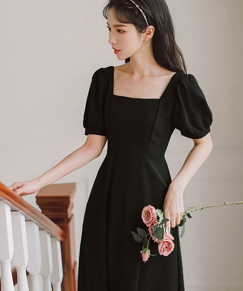 NinaetLina(ニナエリナ)の「Aライン半袖ロングワンピース(ワンピース・レディース・ブラック/ホワイト・L/M)」の5枚目の写真