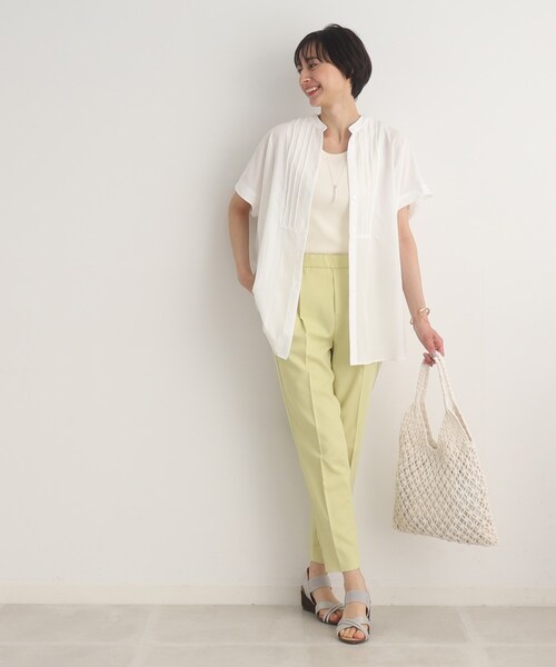 DRESKIP（ドレスキップ）の「◆胸元すっきり バンドカラー チュニックブラウス（シャツ/ブラウス・レディース・オフホワイト/ブラック/グリーン・02/03）」の4枚目の写真