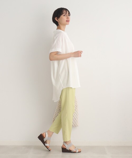 DRESKIP（ドレスキップ）の「◆胸元すっきり バンドカラー チュニックブラウス（シャツ/ブラウス・レディース・オフホワイト/ブラック/グリーン・02/03）」の5枚目の写真
