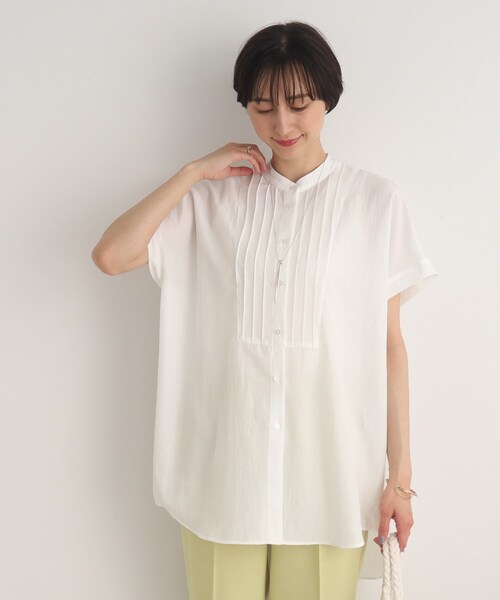 DRESKIP（ドレスキップ）の「◆胸元すっきり バンドカラー チュニックブラウス（シャツ/ブラウス・レディース・オフホワイト/ブラック/グリーン・02/03）」の7枚目の写真