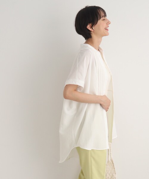 DRESKIP（ドレスキップ）の「◆胸元すっきり バンドカラー チュニックブラウス（シャツ/ブラウス・レディース・オフホワイト/ブラック/グリーン・02/03）」の9枚目の写真