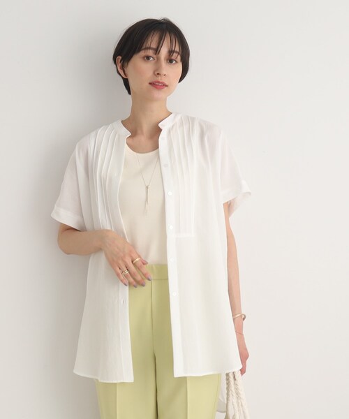 DRESKIP（ドレスキップ）の「◆胸元すっきり バンドカラー チュニックブラウス（シャツ/ブラウス・レディース・オフホワイト/ブラック/グリーン・02/03）」の10枚目の写真