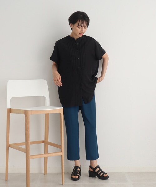 DRESKIP（ドレスキップ）の「◆胸元すっきり バンドカラー チュニックブラウス（シャツ/ブラウス・レディース・オフホワイト/ブラック/グリーン・02/03）」の11枚目の写真