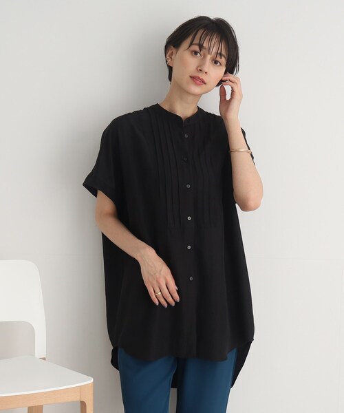 DRESKIP（ドレスキップ）の「◆胸元すっきり バンドカラー チュニックブラウス（シャツ/ブラウス・レディース・オフホワイト/ブラック/グリーン・02/03）」の14枚目の写真